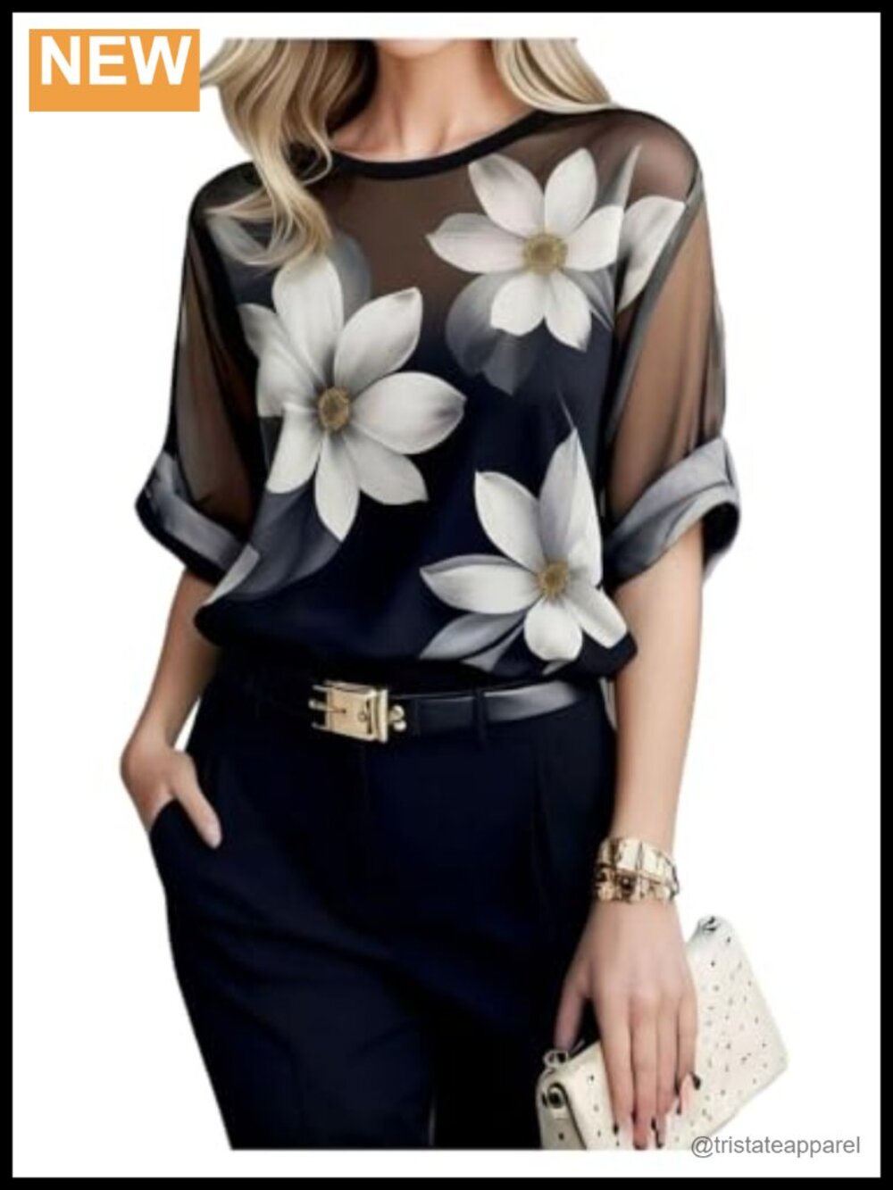 Sheer Floral Long Sleeve Blouse Women's Dressy Mesh Top